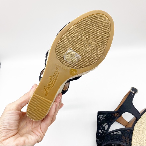 Lucky Brand Black Fabric Crochet Jute Wedge 9 - Picture 8 of 9